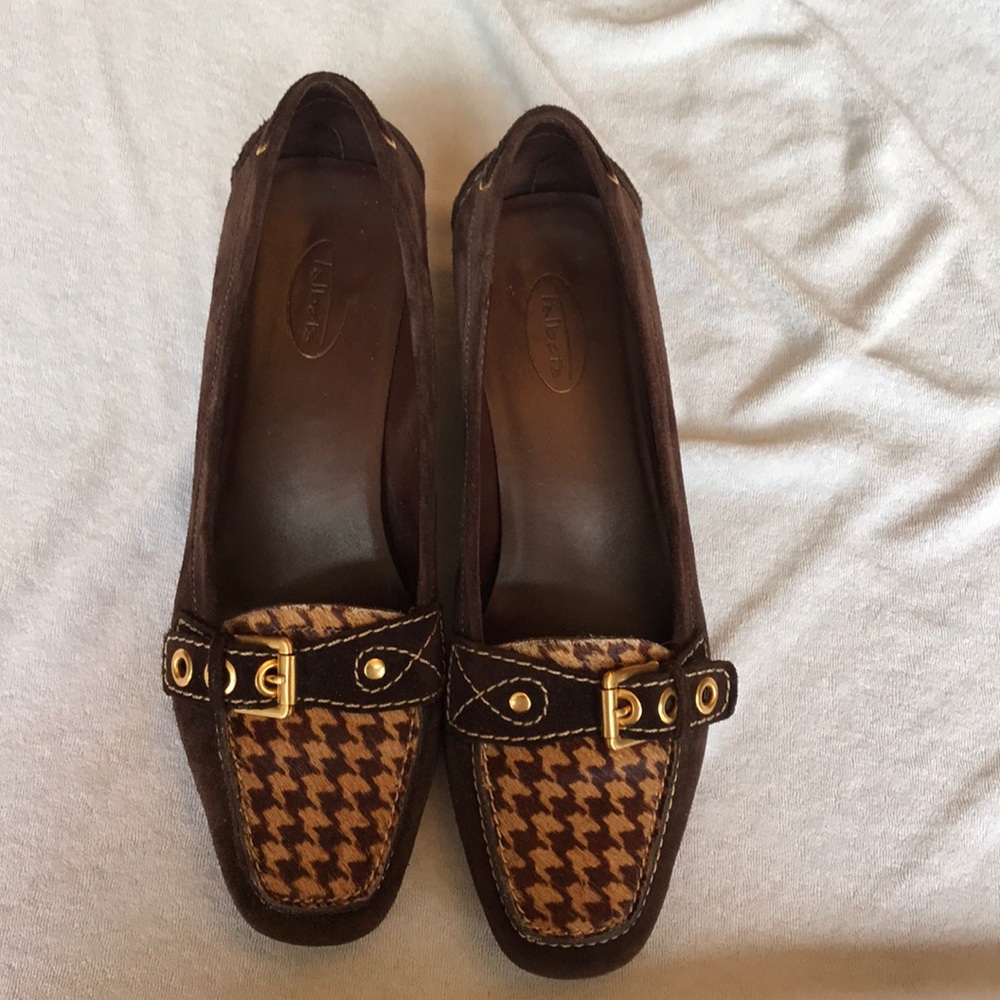 Talbots Brown Suede Loafers With Haircalf Detail 9